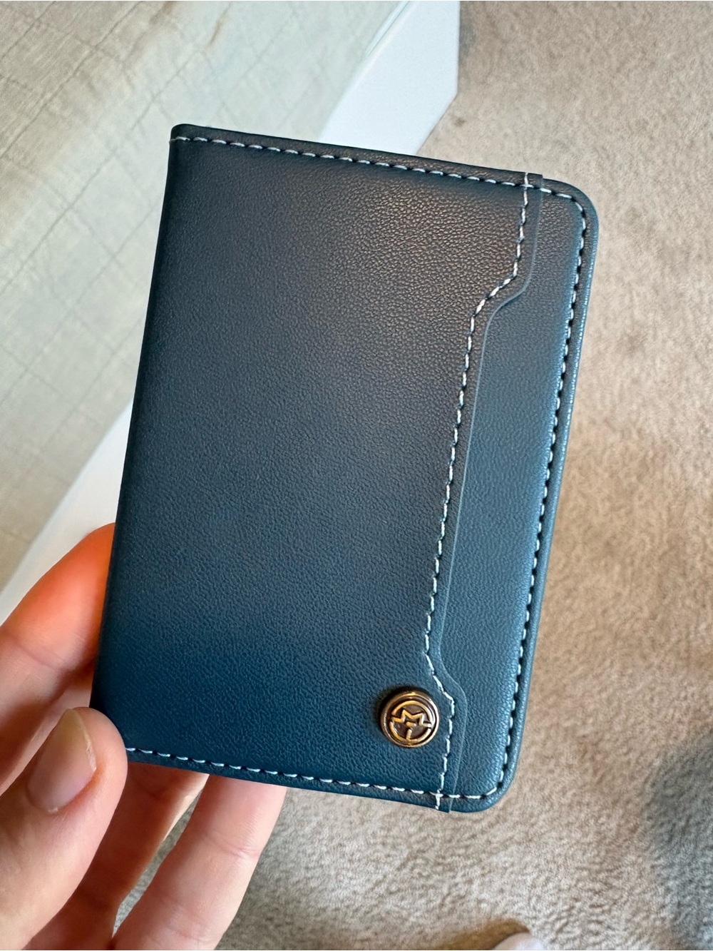 Leather Card Wallet with Gold Logo Blue Magnetic
